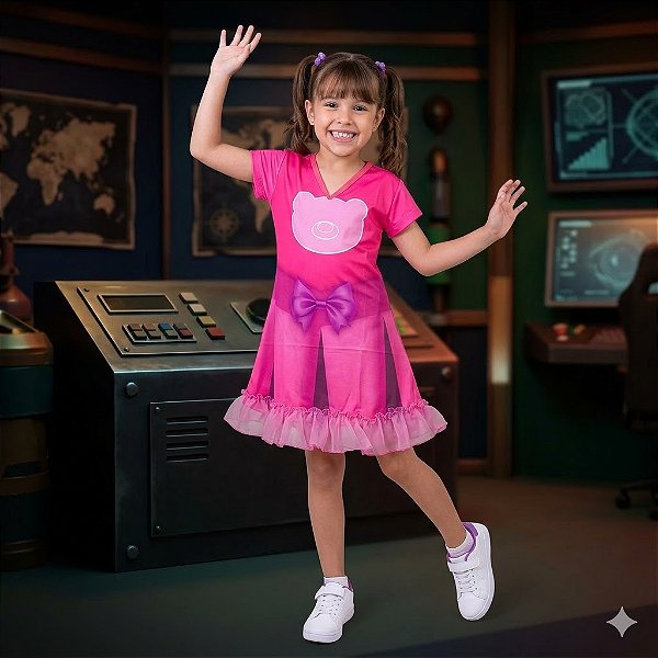 Fantasia Infantil Aventureira Rosa Estampada