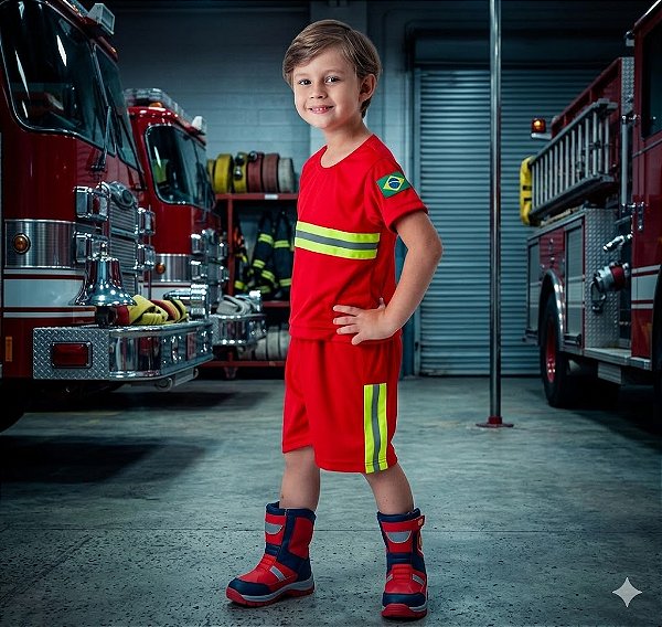 Fantasia Infantil Bombeiro Curto Neon Leg