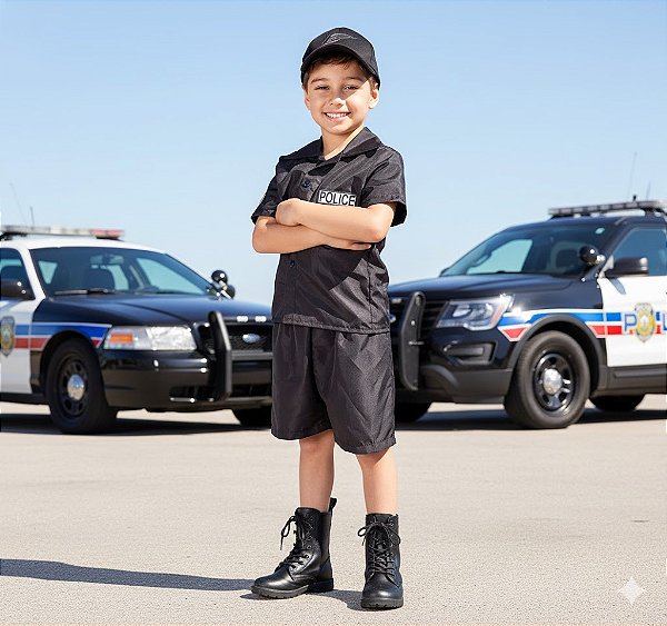 Fantasia Infantil Policial Conjunto Curto Leg