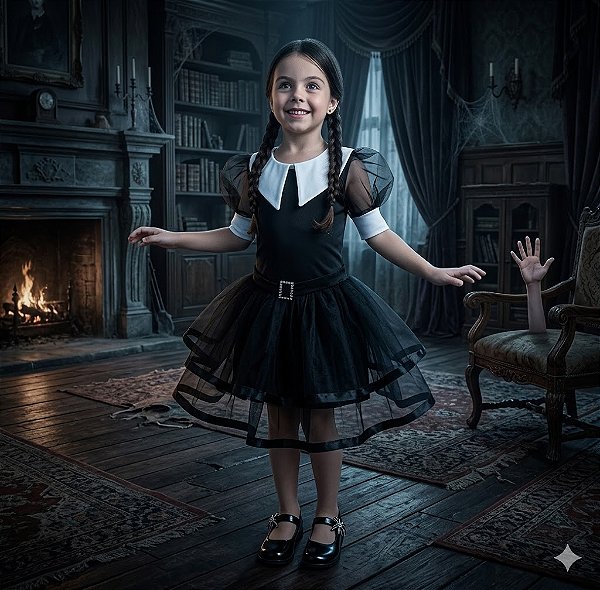 Fantasia Infantil Wandinha Tule Leg