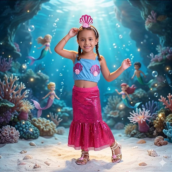 Fantasia Infantil Sereia de Calda C/top Feminina Muv
