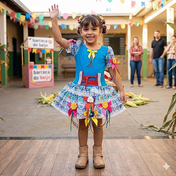 Fantasia Infantil Festa Junina - Luana Azul Piscina
