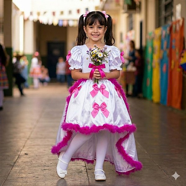 Fantasia Infantil Festa Junina Feminino Noivinha Gata Marabú 2