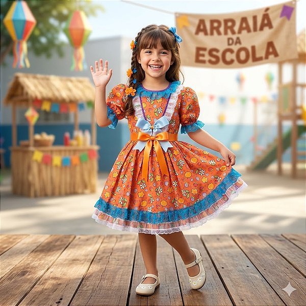 Fantasia Infantil Festa Junina Feminino - Frutas com Laço