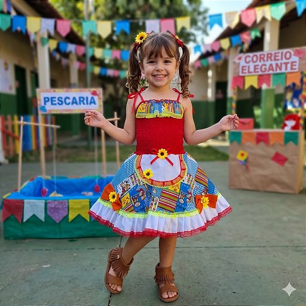 Fantasia Infantil Festa Junina Feminino - Caipira Alças