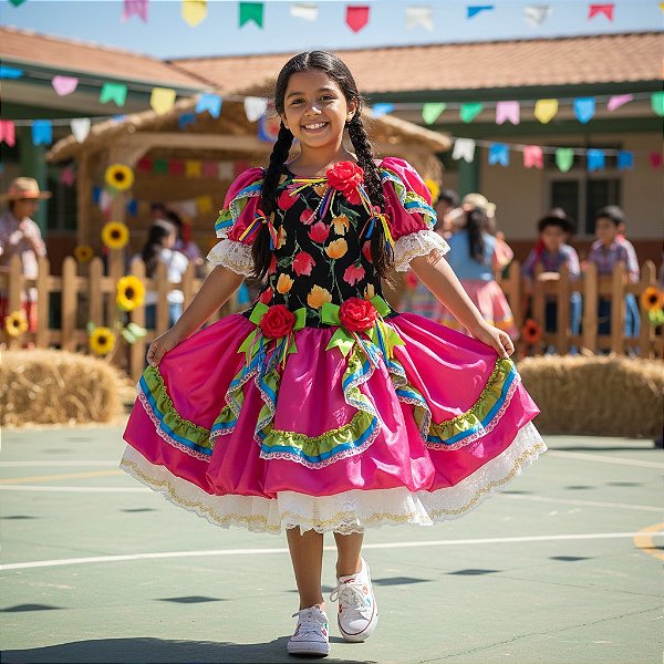 Fantasia Infantil Festa Junina Feminino - Rosas Coloridas 5898