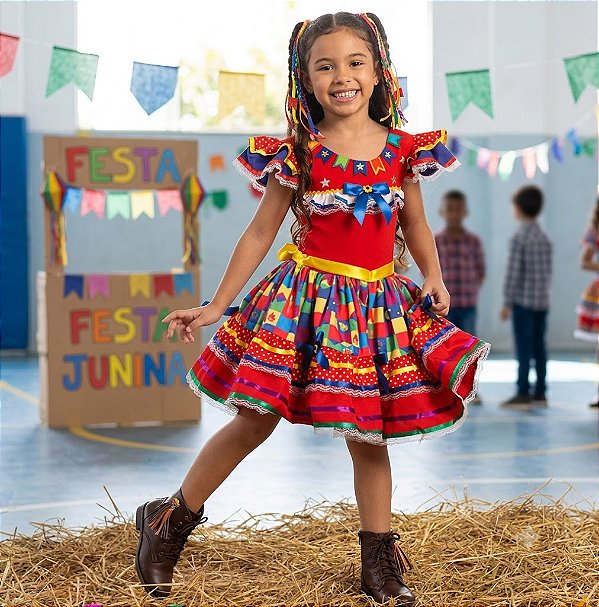 Vestido Bandeirinha Vermelho Festa Junina