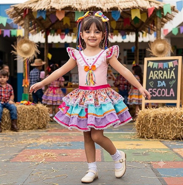 Vestido Arraia Rosa Festa Junina