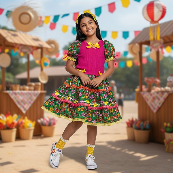 Fantasia Infantil Festa Junina Feminino - Fransido Floral 2046