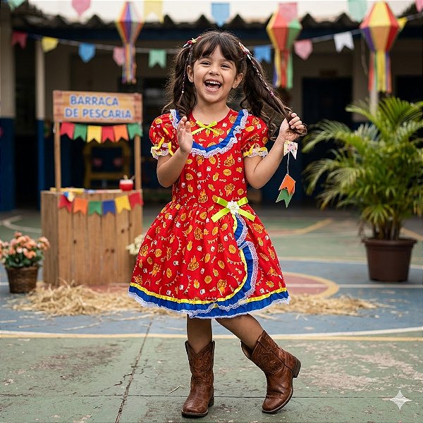 Fantasia Infantil Festa Junina Feminino - Arraiá c/ Babado 1717