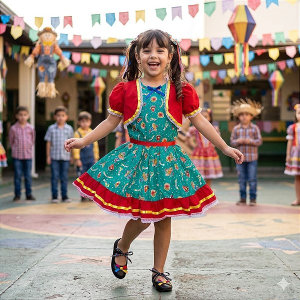 Fantasia Infantil Festa Junina Feminino - Arraiá c/ Bolero 1717