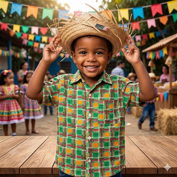 Camisa Xadrez Infantil  Manga Curta Festa Junina Bella