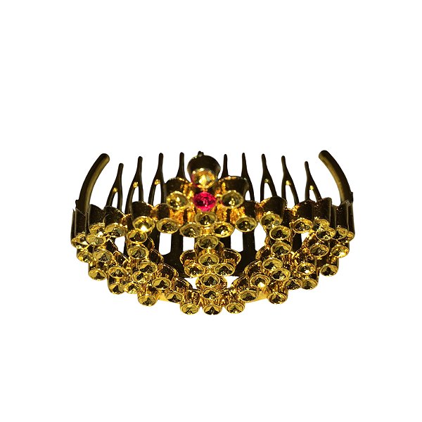 Tiara Mini Coroa de Pente Bolinhas Ouro