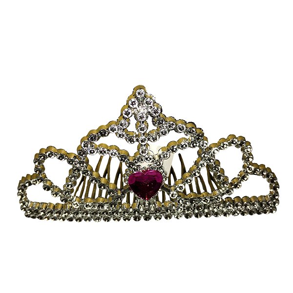Tiara Média Coroa Coração Prata