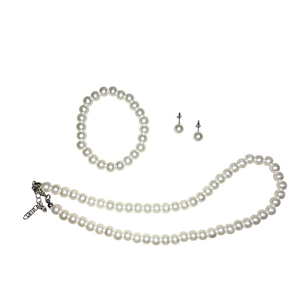 Kit Colar, Pulseira e Brincos Pérolas Anos 60