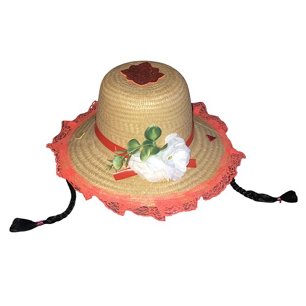Chapéu Palha Festa Junina C/Trança Desfiado Pq Inf