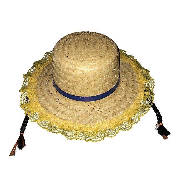 Chapéu Palha Festa Junina C/Trança Preto Inf