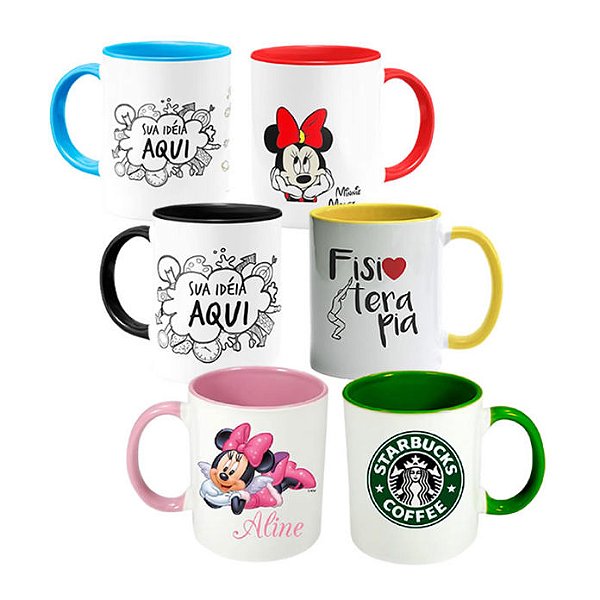 10 Canecas Personalizadas Com Alça e Interior Colorido