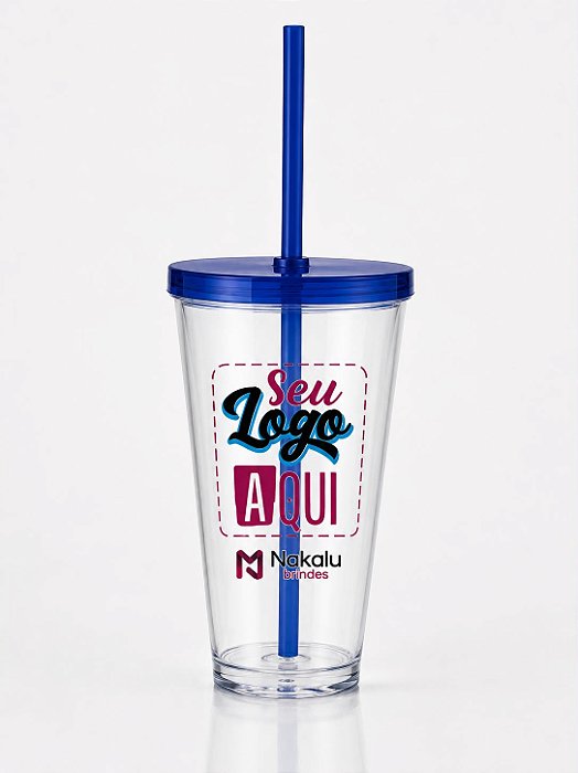 Copo de Acrílico com Tampa e Canudo Personalizado em DTF UV 550ml