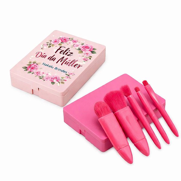 Kit de Pincéis para Maquiagem 5 Peças Personalizado com Estojo e Espelho - 18874