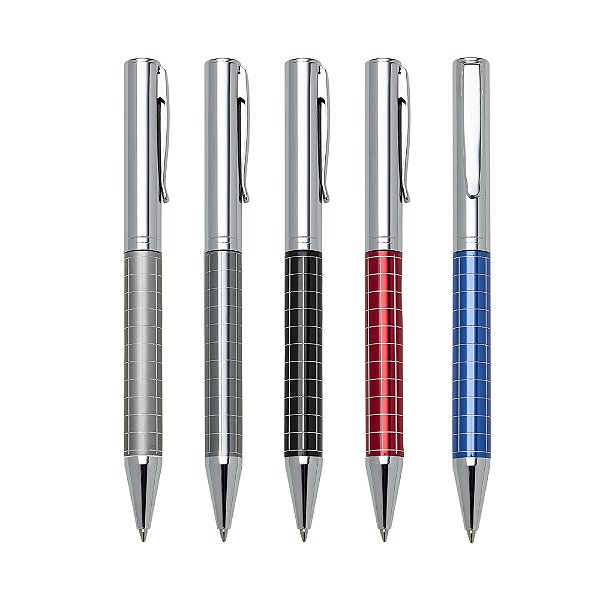 Kit 100 peças Caneta Metal c/ Detalhe Quadriculado cód.:ER201B