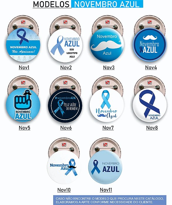 Botons Campanha NOVEMBRO AZUL - 4,5 cm - 1.000 peças
