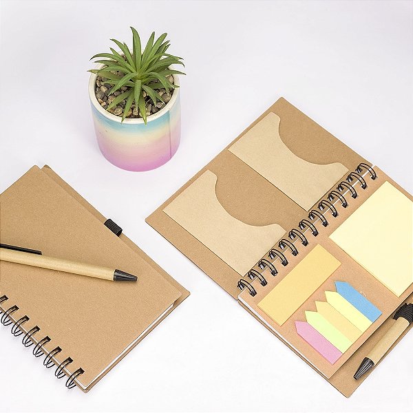 Kit 100 Caderno c/ Autoadesivos e Caneta Personalizado 18932