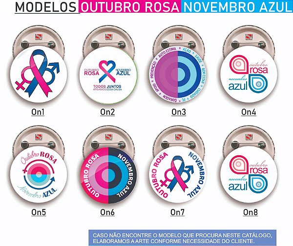 Botons Campanha OUT.ROSA/NOV.AZUL - 3,5 cm - 100 peças