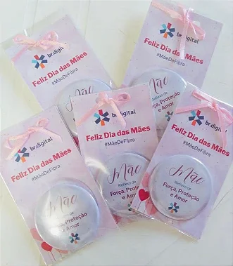 Espelho de Bolsa + Tag Personalizados  - 5,5 cm - 25 peças