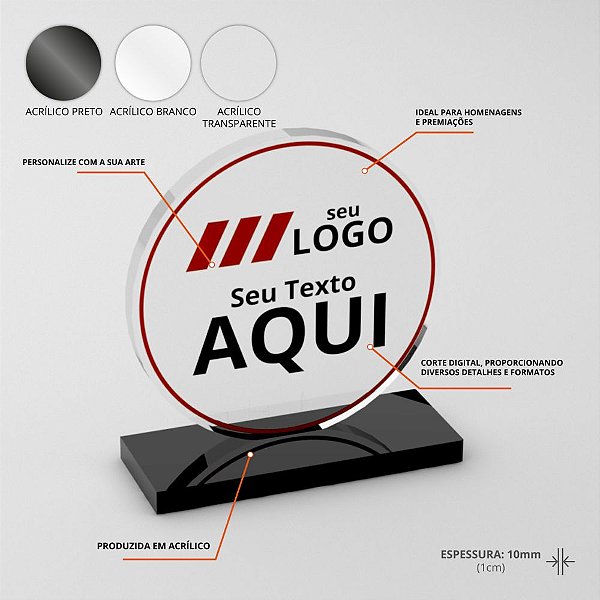 Troféu Personalizado Logo Marca Empresa Brinde Evento
