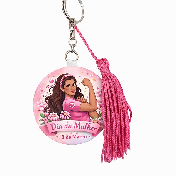 Espelho Chaveiro Personalizado com Tassel Dia da Mulher