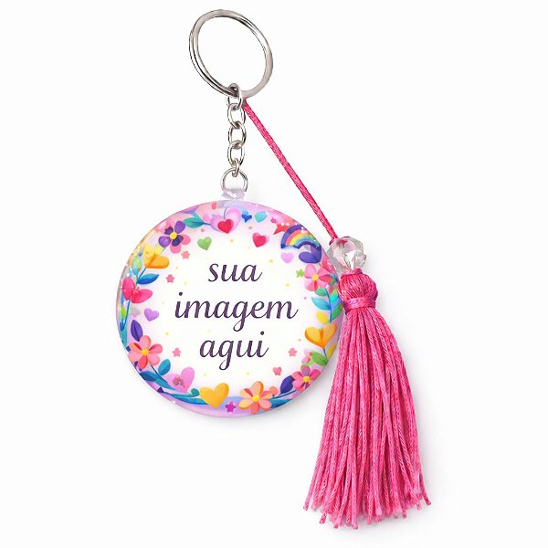 Espelho Chaveiro Personalizado com Tassel e Miçanga
