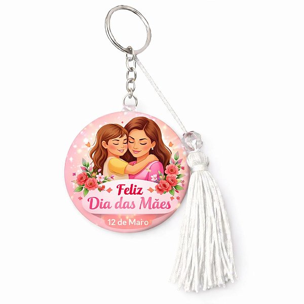 Espelho Chaveiro Personalizado com Tassel e Miçanga Dia das Mães