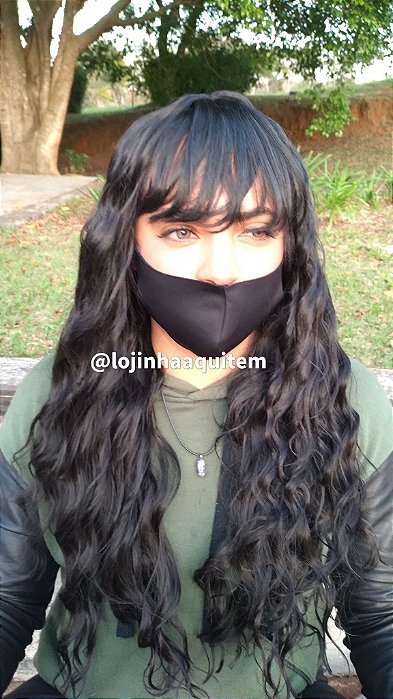 Lace wig cor preto cacheado ondulado