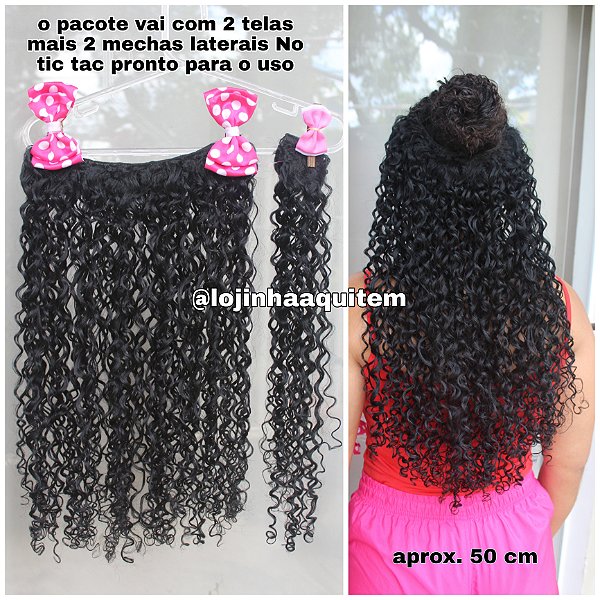 Aplique tic tac cacheado COR 1 PRETO 50 cm