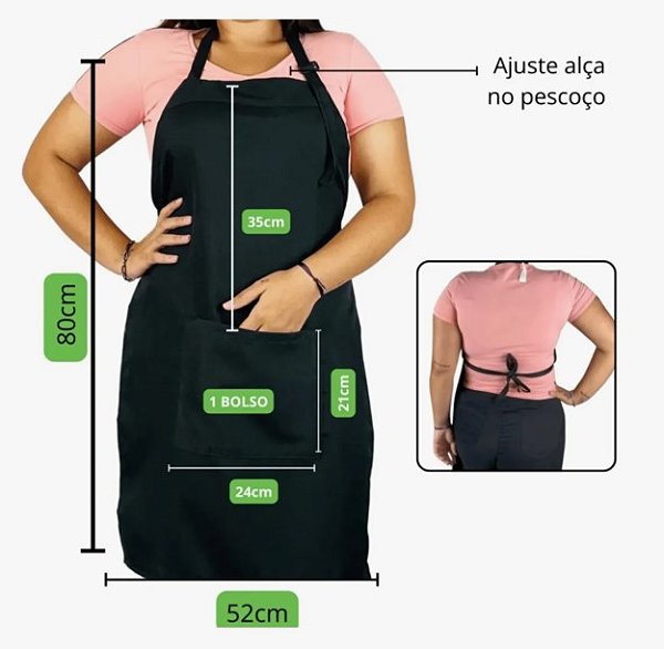 Avental Oxford Preto Com Bolso Reforçado Para Cozinha Churrasco