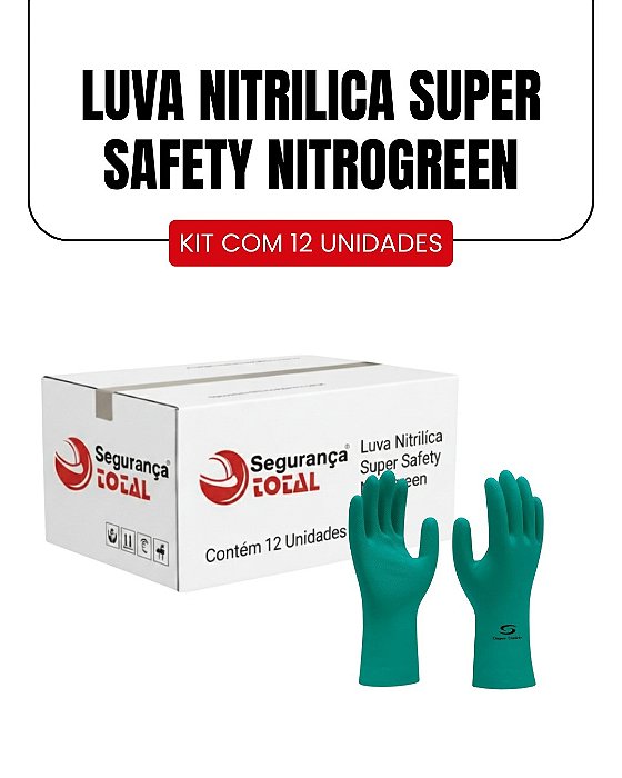KIT Luva Nitrilica Super Safety Nitrogreen 12 unidades