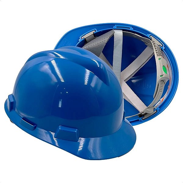 Capacete MSA VGard Com Carneira Push Key com jugular Obra Altura Cor Azul Bic