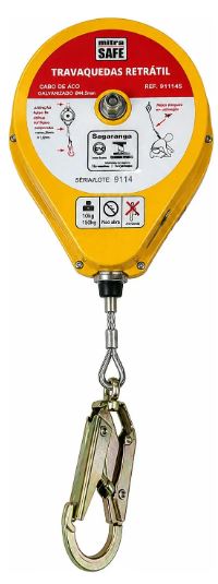 Trava quedas Retrátil Ultra Safe Cabo De Aço 6 Metros Altura