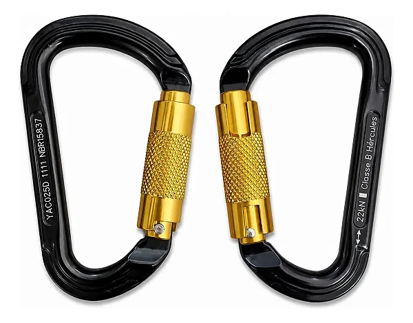 Mosquetão Duralumínio Tipo D Automático 22kn Hércules Preto