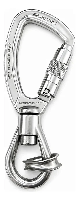 Mosquetão Aço Inox Destorcedor Trava Automática Isc 23kn