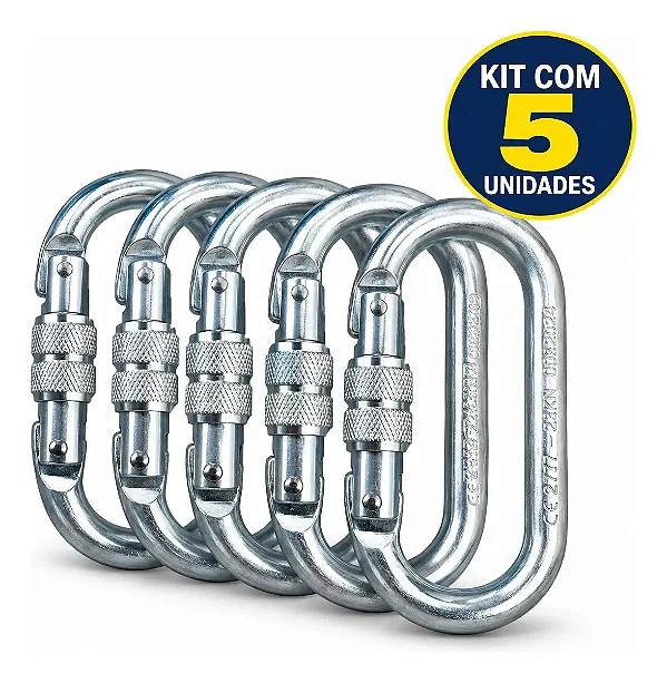 Kit 5 Mosquetão Oval Aço Fechamento Rosca 23kn