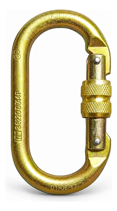 Mosquetão Dourado Oval Trava Manual Rosca 25kn Aço