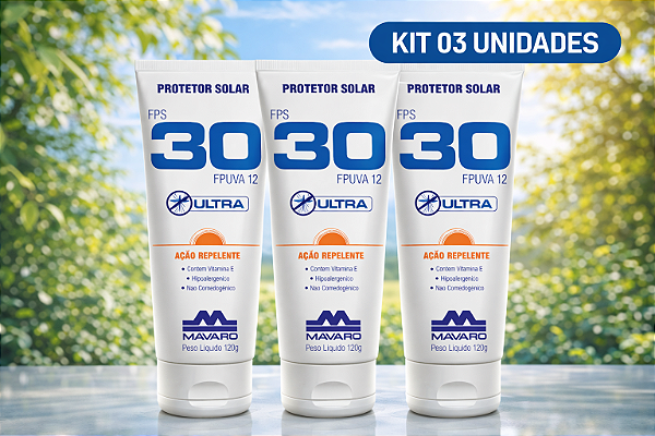 Protetor Solar Mavaro FPS 30 Com Repelente 120G kit com 3 unidades