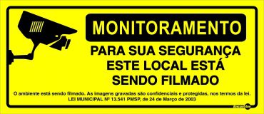 Placa Monitoramento Local Filmado C/Lei Ps646 30x13