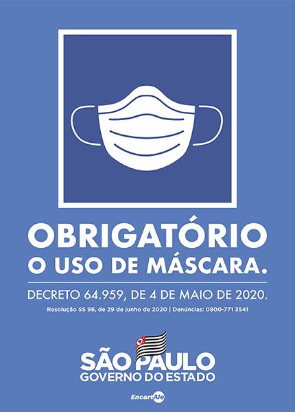 Placa Obrigatório O Uso De Máscara - Decreto Estadual Nº 64959 SP  PS69 20x30