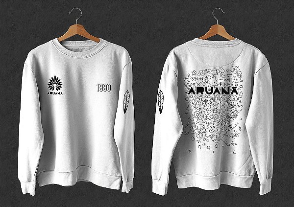 Moletom sem capuz Branco com Preto | Aruanã 1990