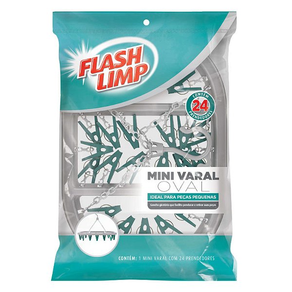 Mini Varal Oval Com 24 Prendedores Flash Limp