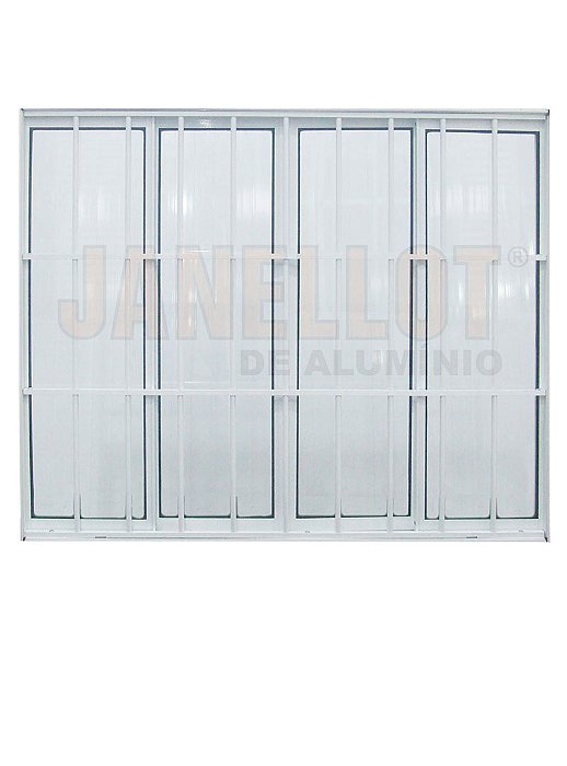 Janela Aluminio 4 Folhas Branca C/ Grade 100X120 Soft S/B Janellot