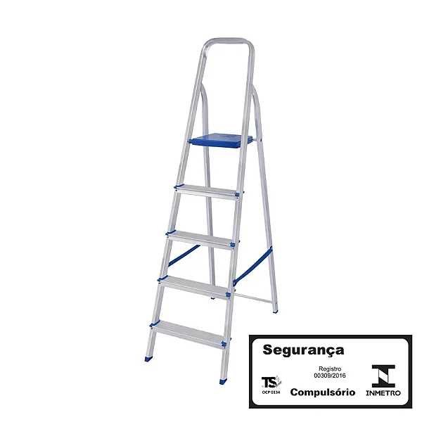 Escada Aluminio 5 Degraus Com Fita Segurança Mor